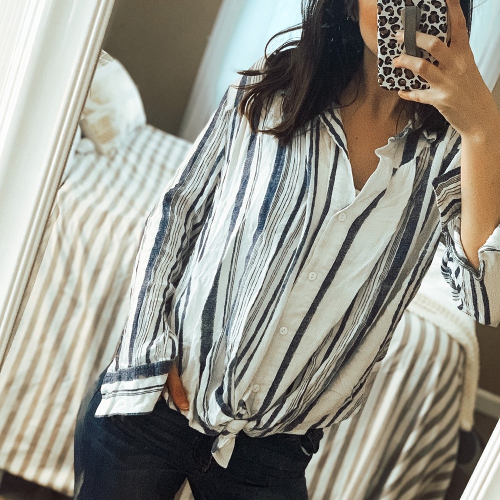 Blue & White Striped Button Up